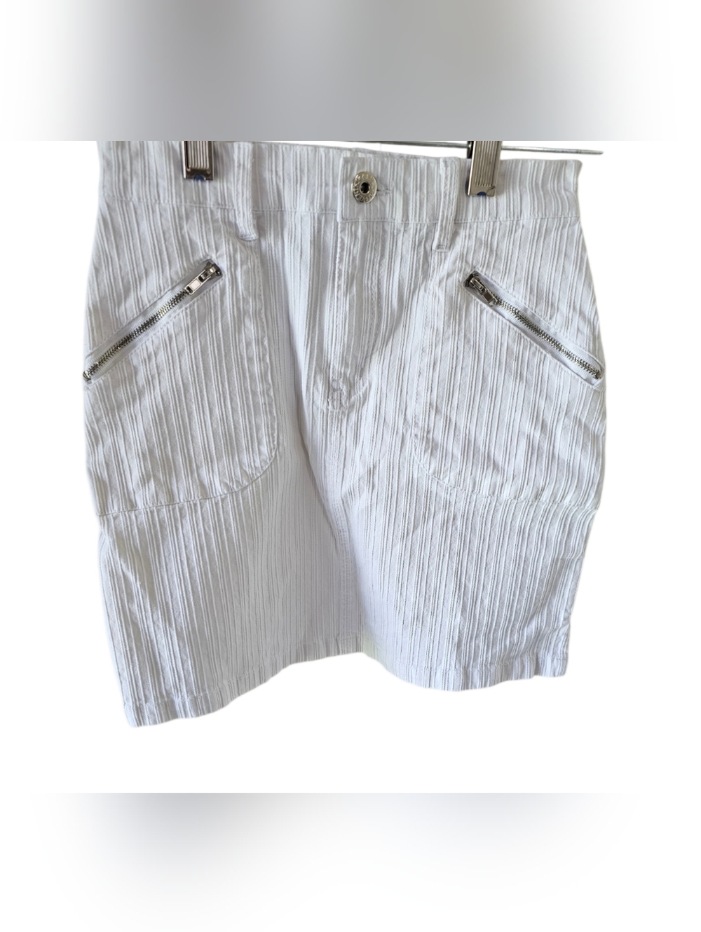 Elegant Clothing White Textured Mini Skirt Ramie Blend Size 1